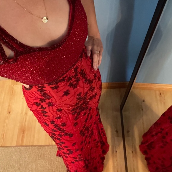 Precious Formals Red Beaded Dress - Picture 4 of 10